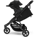 Compact Thule Spring 2 All-Terrain Stroller in black, featuring a spacious seat, adjustable canopy, and large wheels for easy maneuvering.