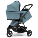 Thule Spring 2 single child stroller in Mid Blue, featuring a hooded seat, sturdy frame, and spacious storage basket.