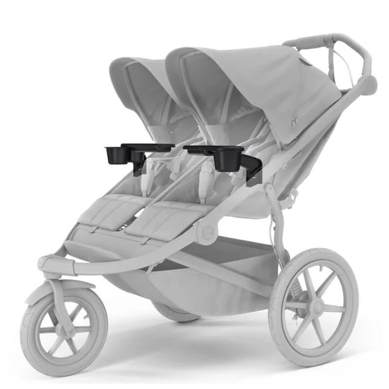 Thule Urban Glide 3 double stroller with two seats, black snack tray, and large wheels for smooth mobility.