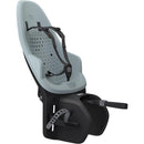 Thule Yepp 2 Maxi Rack Mount bike seat in gray with safety harness and adjustable footrests.