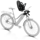 Thule Yepp 2 mounted child bike seat in mini black, featuring adjustable footrests and an easy-to-mount design.