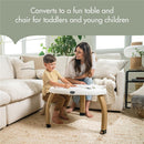 Tiny Love 5-in-1 Here I Grow Activity Center in black and white, featuring a boy coloring at a table with a woman.
