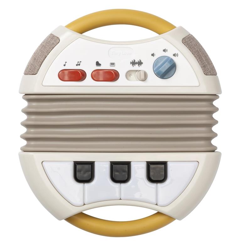 Tiny Love Tiny Rockers Accordion Toy with a yellow handle, buttons for sounds, and three piano keys.