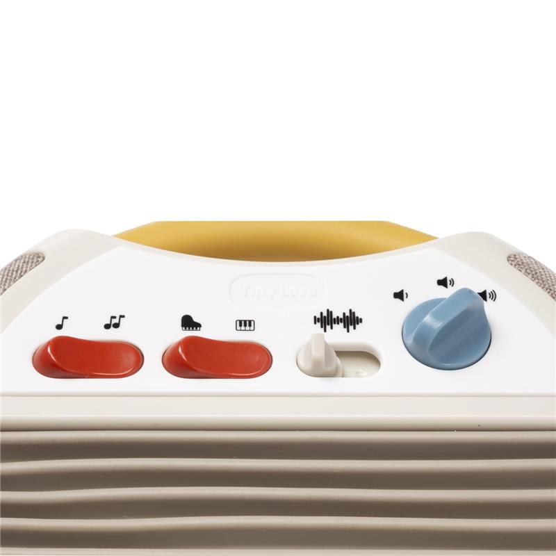 Tiny Love - Tiny Rockers Accordion Toy with buttons for sounds and music, featuring a yellow handle and multiple controls.