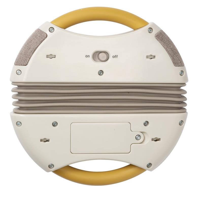 Tiny Love Tiny Rockers Accordion Toy featuring a yellow handle, textured surface, and on/off switch for interactive play.