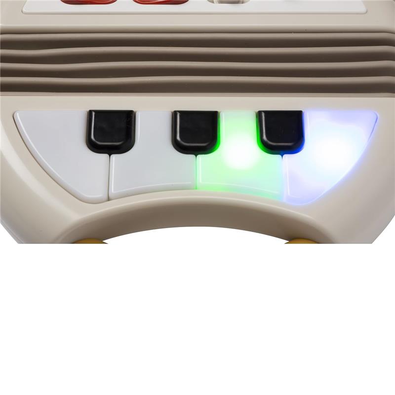 Accordion toy with colorful keys, a lit-up green button, and sound features designed for infants.