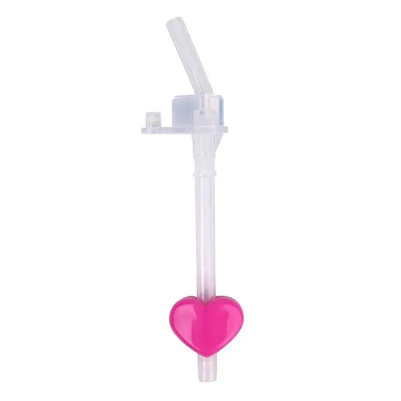 Minnie Mouse-themed water bottle straw with a transparent end and a pink heart-shaped decoration.