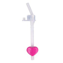 Minnie Mouse-themed water bottle straw with a transparent end and a pink heart-shaped decoration.