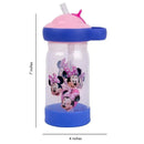 Disney Minnie Sip & See Water Bottle, 12 oz, with pink lid, blue base, and images of Minnie Mouse featuring various expressions.