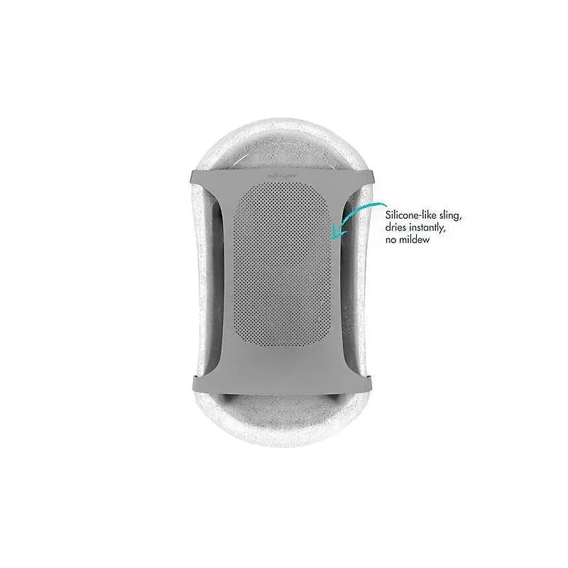 Tomy Rain Shower Spa Bath featuring a silicone-like sling that dries instantly without mildew, shown from above.