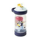 Bluey Sip & See toddler water bottle with a floating charm, 12 oz, features a playful Bluey character and straw.