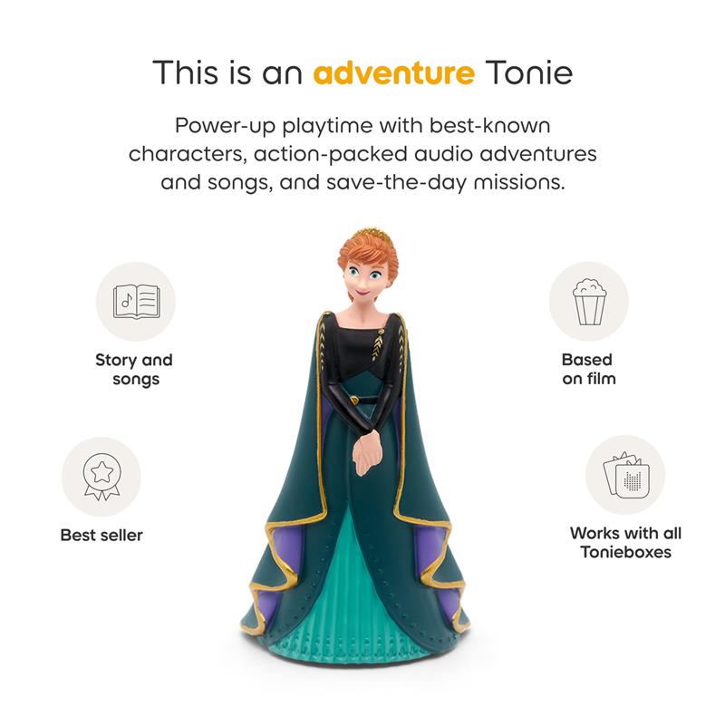 Tonies Anna audio toy figurine features Anna in a detailed green and black gown, designed for interactive storytelling.