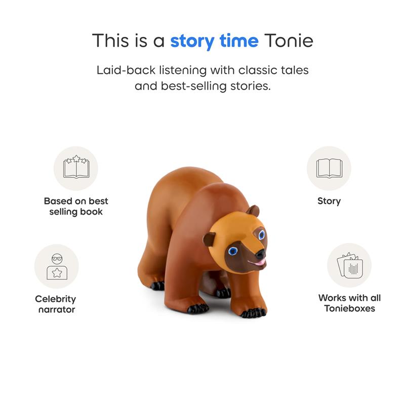 Tonies Brown Bear audio toy figurine, designed for storytime, features a playful bear with blue eyes and a friendly expression.