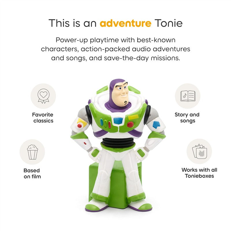 Tonies Buzz Lightyear figurine, featuring vibrant colors and detailed design, plays audio stories and songs.