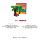 Tonies Chicka Chicka Boom Boom audio figurine with a colorful tree and tracklist for English and Spanish stories.