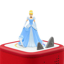 Tonies Cinderella Audio Toy Figurine features a sculpted Cinderella in a blue dress atop a red audio player with control buttons.