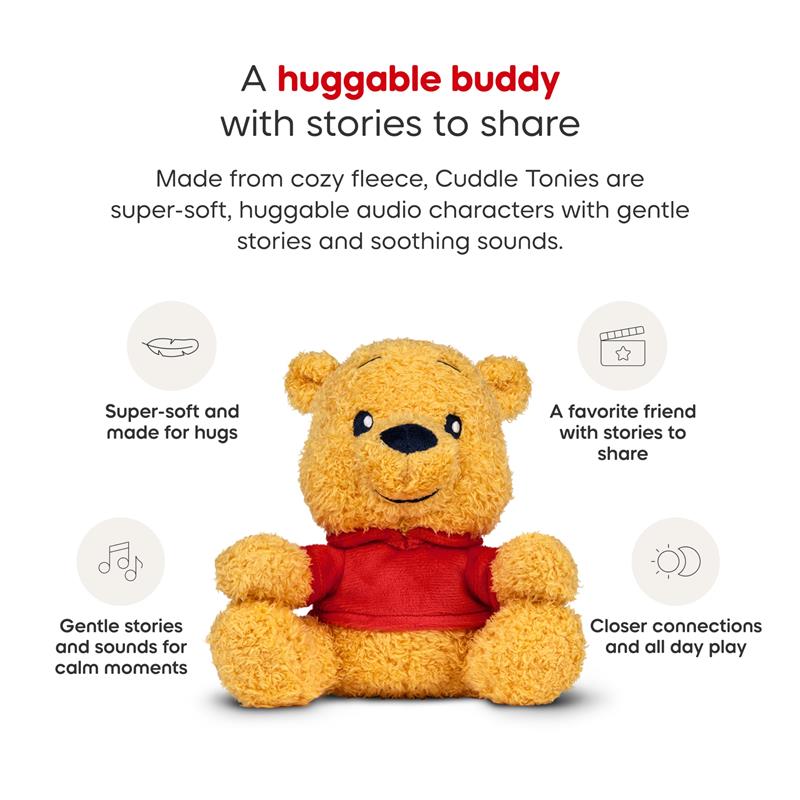 Cuddle Winnie the Pooh plush toy in a red shirt, designed for hugs, sharing gentle stories, and soothing sounds.