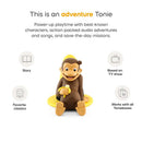Curious George audio toy figurine, sitting with a banana, designed for use with Tonieboxes for storytelling and music.