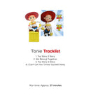 Tonies Jessie Audio Toy Figurine from Toy Story features a smiling Jessie character with a red hat, alongside a yellow block and a tracklist.