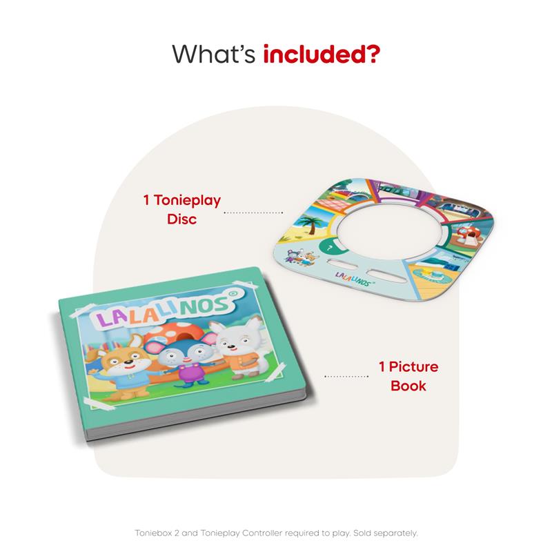 Lalalinos Tonieplay Story Game includes a Tonieplay disc and a picture book featuring colorful characters.