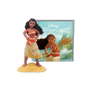 Tonies Moana audio toy figurine depicts a young girl with dark hair and a dress, beside a book featuring Moana.