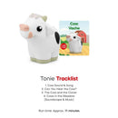 Soft cow figurine from the Tonies My First Farm Set, with a tracklist detailing sounds and stories for children.