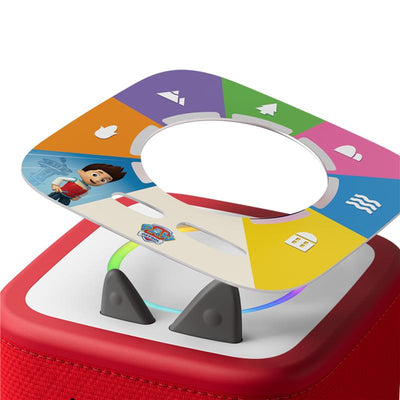 Tonies PAW Patrol Adventure Bay Rescue Heroes Tonieplay Story Game accessory on a red Toniebox with colorful interactive play disc.