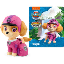 Tonies Skye Audio Toy Figurine from PAW Patrol Jungle Pups, featuring a pink dog in a jungle-themed design with a matching character card.
