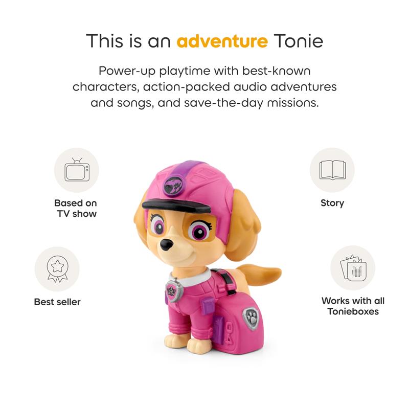 Tonies Skye Audio Toy Figurine from PAW Patrol, wearing a pink outfit and cap, designed for interactive audio play.