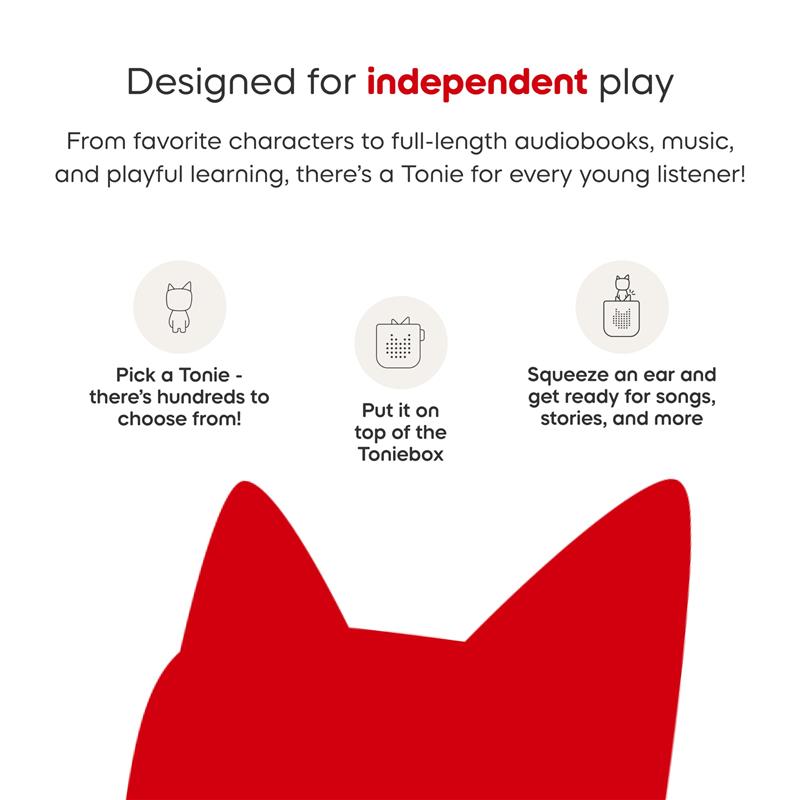 Tonies Skye Audio Toy Figurine features dog-like ears and interactive play instructions, designed for independent learning.