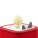 Sleepy Duck audio toy figurine on a red sound box, featuring a yellow duck with closed eyes and two gray speakers.