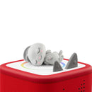 Sleepy Rabbit figurine on a red audio toy, designed to play classical music for children.