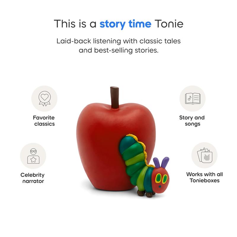 Tonies The Very Hungry Caterpillar figurine with a red apple; enables storytelling and music with Tonieboxes.
