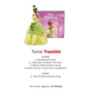 Tonies Tiana audio toy figurine featuring the character in a green dress with a flower, includes a tracklist of songs and story.