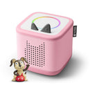 Toniebox 2 audio player in cloud pink with ears, featuring a playful puppy figure and a colorful control ring.