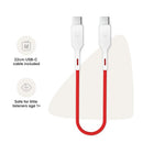 Red 22cm USB-C cable with white connectors, designed for the Toniebox audio player, safe for kids age 1+.