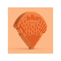 Teether clip in papaya color, featuring a textured surface for chewing and a clip for attachment.
