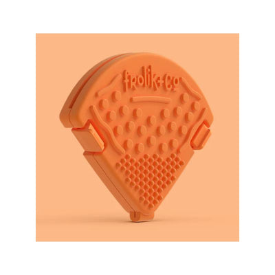 Teether clip in papaya color, featuring a textured surface for chewing and a clip for attachment.