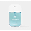 Touchland Frosted Mint Power Mist Hydrating Hand Sanitizer in a 1 FL OZ (30 mL) spray bottle, featuring a blue liquid and white branding.
