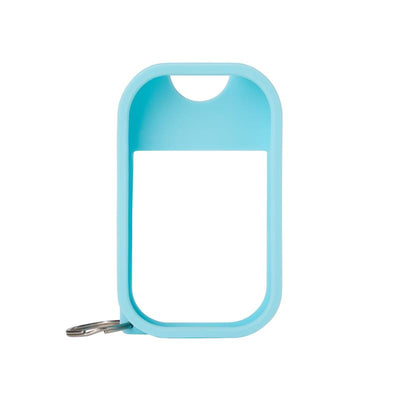 Silicone case for Touchland Hand Sanitizer Mist in frosty blue, featuring a keyring for easy carrying.