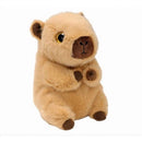 Tan capybara plush toy with a soft texture and large eyes, featuring a brown face and paws.