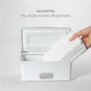 Hand holding fragrance-free baby wipes over a white Ubbi dispenser, with text highlighting versatility.