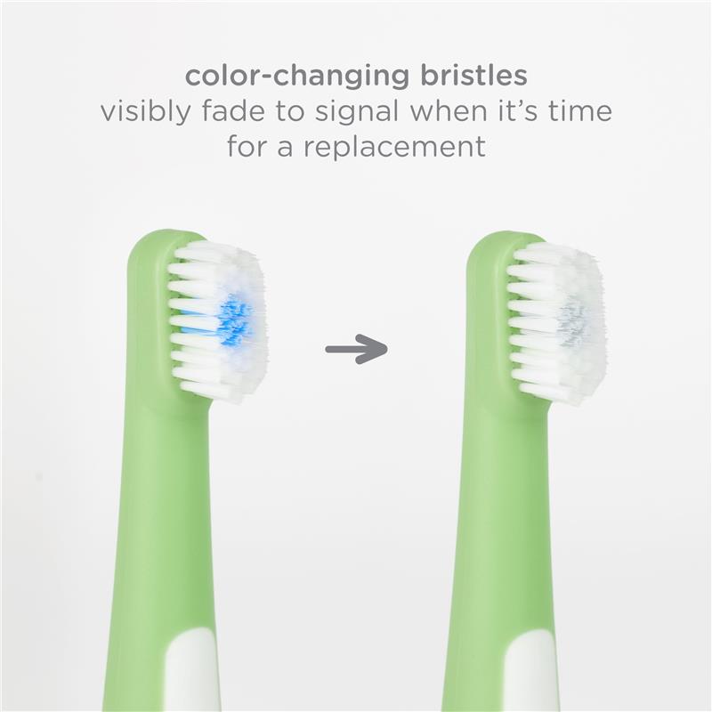 Toothbrush set featuring color-changing bristles that fade to indicate when replacement is needed.