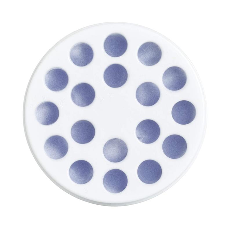 Lavender scented absorbing gel disc for odor control, featuring a white circular design with purple dots.