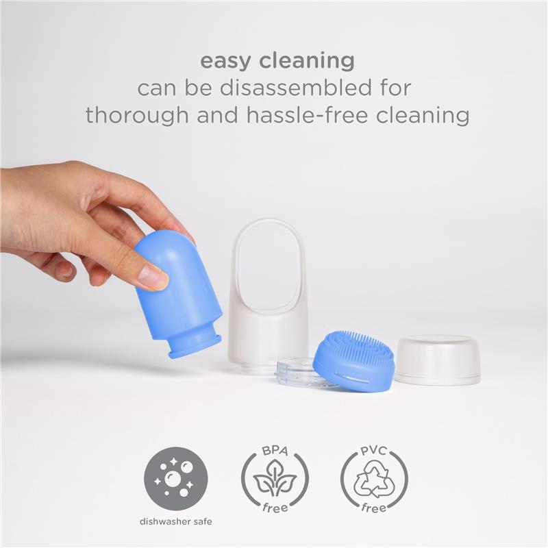 Ubbi Sunsqueeze Sunscreen Applicator includes a blue applicator and additional parts, highlighting easy disassembly for cleaning.