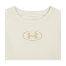 Cream-colored hoodie with a gold Under Armour logo on the front, soft fabric suitable for casual wear.