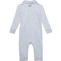 Baby boy coverall in mottled gray with white stripes, featuring a collar and Under Armour logo on the back.