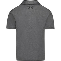 Short sleeve polo shirt for boys in Castlerock gray, featuring a collar and Under Armour logo on the back.