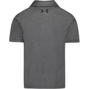 Short sleeve polo shirt for boys in Castlerock gray, featuring a collar and Under Armour logo on the back.
