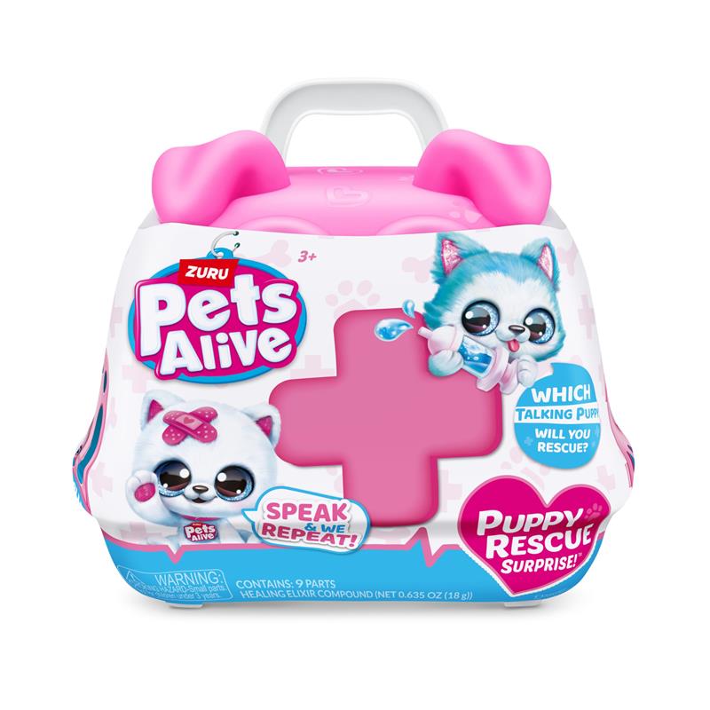 ZURU Pets Alive Pet Shop Surprise Puppy Rescue Series 3 packaging, featuring cute puppy graphics and a carry handle.